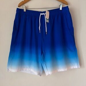 NWT LUCOWEE Mens Swim Trunks with Compression Liner Anti Chafe Sz XL Blue White